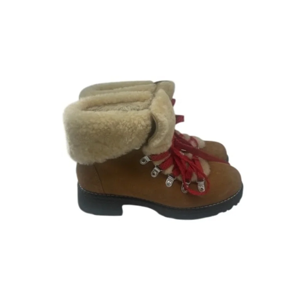 J. Crew Shearling‎ Lined Hiker Boots Red Laces Winter Ankle Boots Size 7M